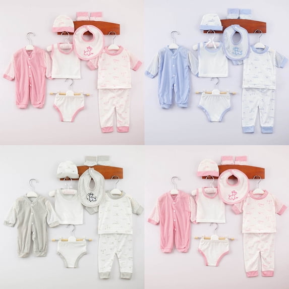 Umfun Baby 8-Piece Essential Layette Gift Set - Soft Cotton Newborn Bodysuit Pants Bib Hat Booties Complete Outfit for Baby Shower Hospital Going Home All-Season Wear