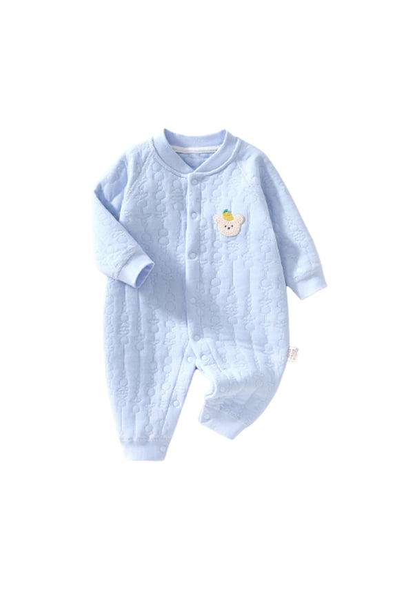 Baby Applique Long Sleeve Romper Button Front Cotton One-Piece for Infant