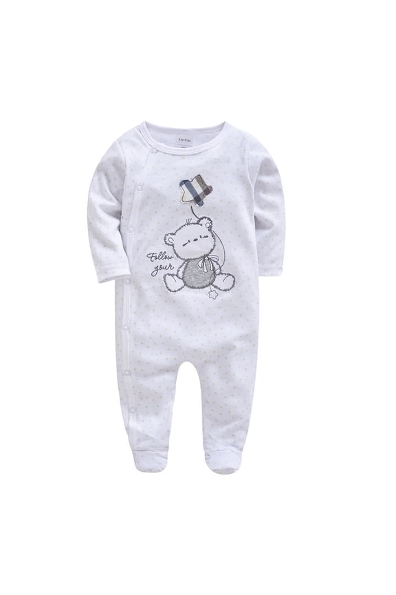Baby Applique Snap Footed Romper Long Sleeve Cotton One-Piece Romper for Infant