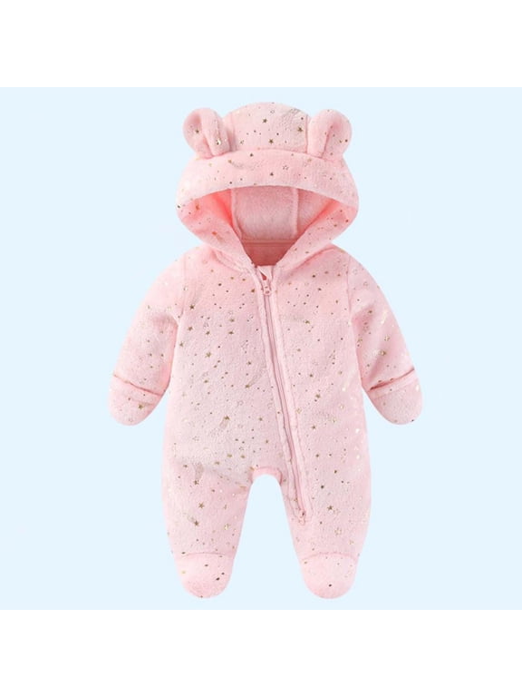 Baby Bodysuit Hooded One-Piece Romper for Boys Girls Warm Outfit - Cute Bear Ears Zipper Closure Long Sleeve Infant Onesie Footed