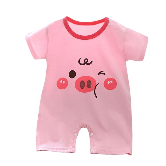 Umfun Baby Cute Pig Print Short Sleeve Romper Soft Cotton Snap Bottom One-Piece Romper for Infant