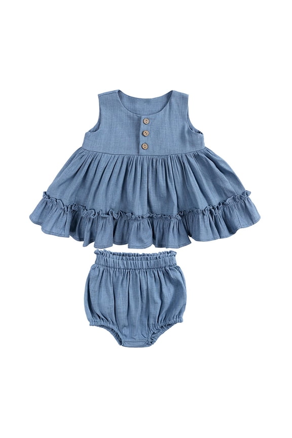 Baby Girls 2 Piece Outfits Ruffle Dress Short Set Cute Summer Wear