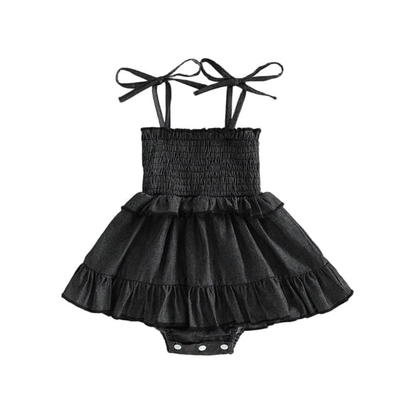Umfun Baby Girls Strap Ruffle Denim Skirted Bodysuit Above Knee One-Piece Romper for Infant