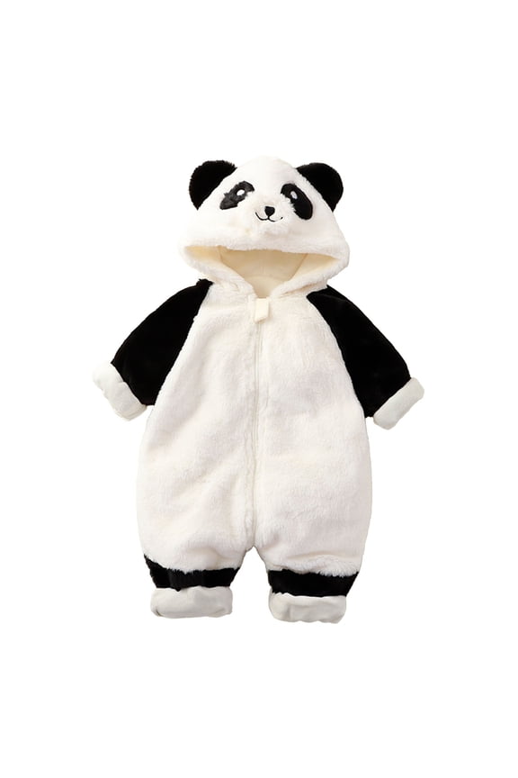 Baby Panda Fuzzy Zip Up Romper Warm Plush One-Piece for Newborn Infant Fall Winter Wear