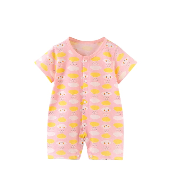 Umfun Baby Print Short Sleeve Romper Breathable Cotton One-Piece Outfit for Infant
