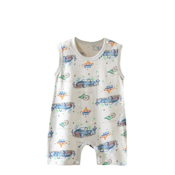 Umfun Baby Print Sleeveless Romper Breathable Cotton One-Piece Outfit for Infant