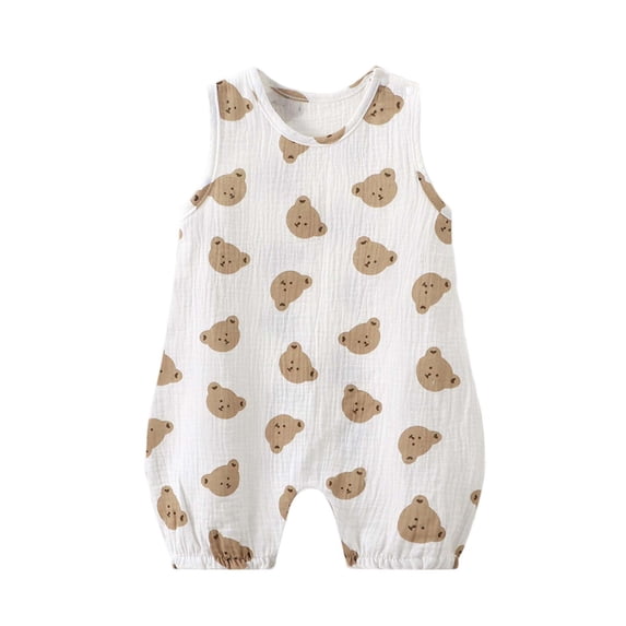 Umfun Baby Print Sleeveless Romper Crew Neck One-Piece Romper for Newborn Infant Girls Summer Wear