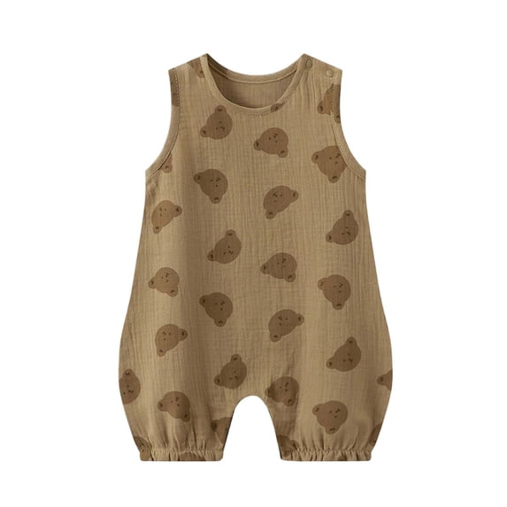 Umfun Baby Print Sleeveless Romper Crew Neck One-Piece Romper for Newborn Infant Girls Summer Wear