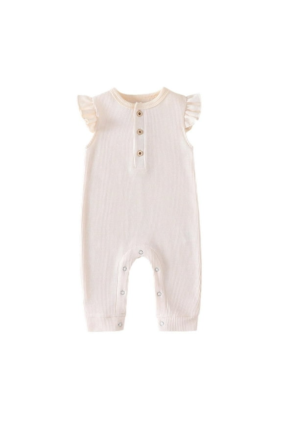 Baby Ruffle Sleeve Sleeveless Romper Button Front Cotton One-Piece Romper for Infant
