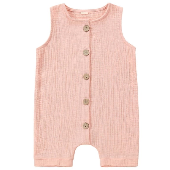 Umfun Baby Solid Color Sleeveless Romper Button Front Cotton One-Piece Romper for Infant