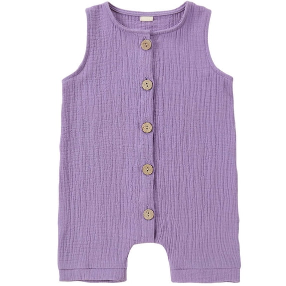 Umfun Baby Solid Color Sleeveless Romper Button Front Cotton One-Piece Romper for Infant