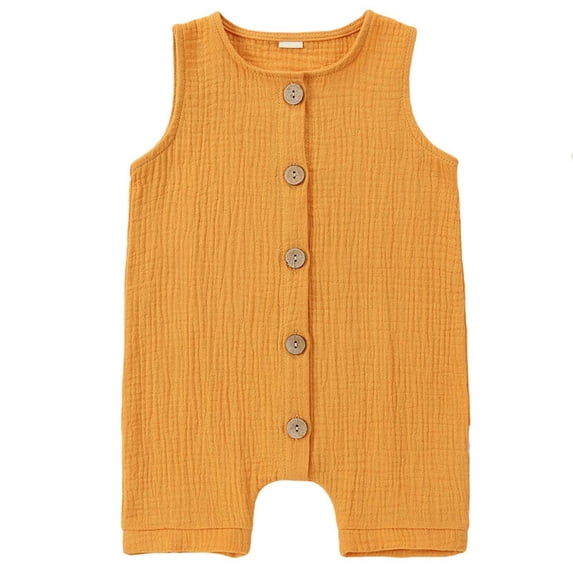 Umfun Baby Solid Color Sleeveless Romper Button Front Cotton One-Piece Romper for Infant
