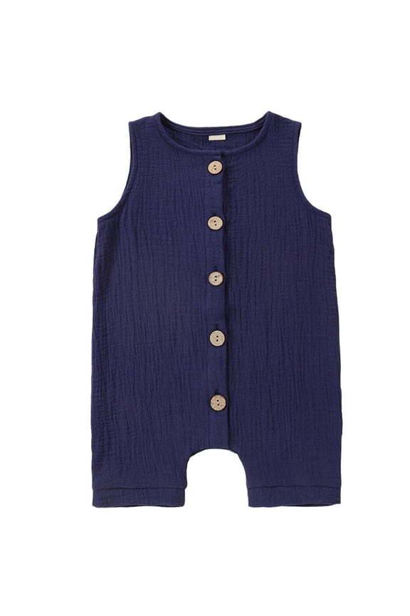 Baby Solid Color Sleeveless Romper Button Front Cotton One-Piece Romper for Infant