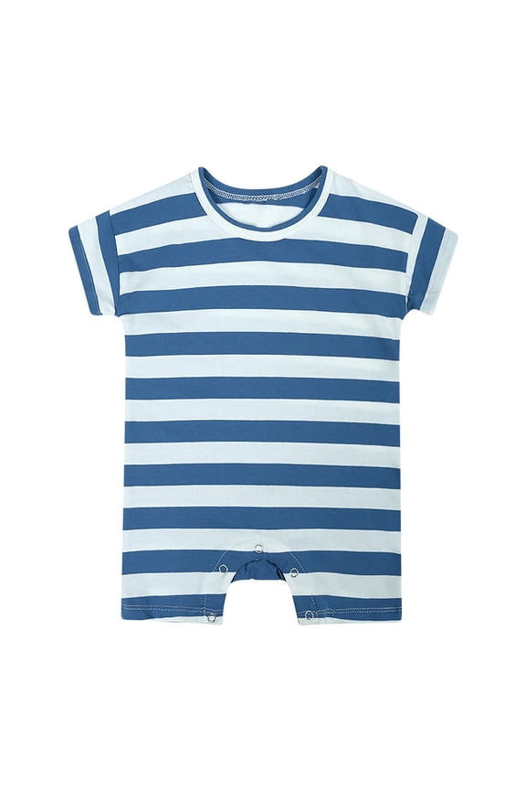 Baby Striped Print Short Sleeve Romper Soft Cotton Snap Bottom One-Piece Romper for Infant