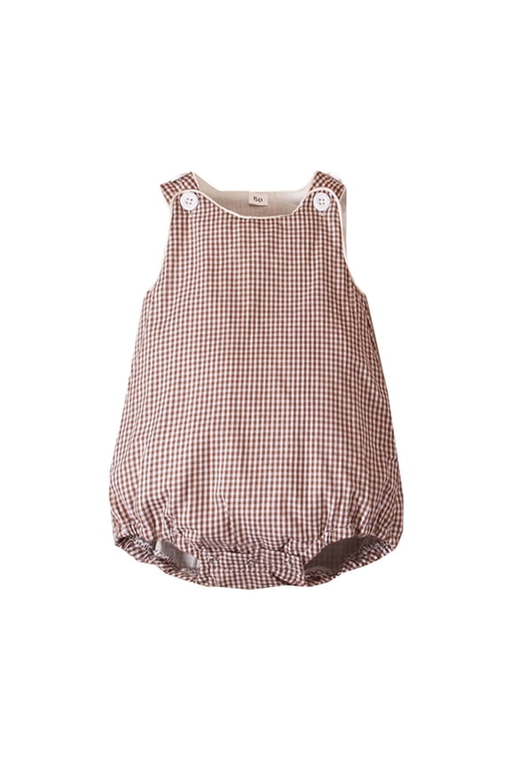 Baby Striped Sleeveless Bubble Romper Button Front Snap Bottom One-Piece Outfit for Infant
