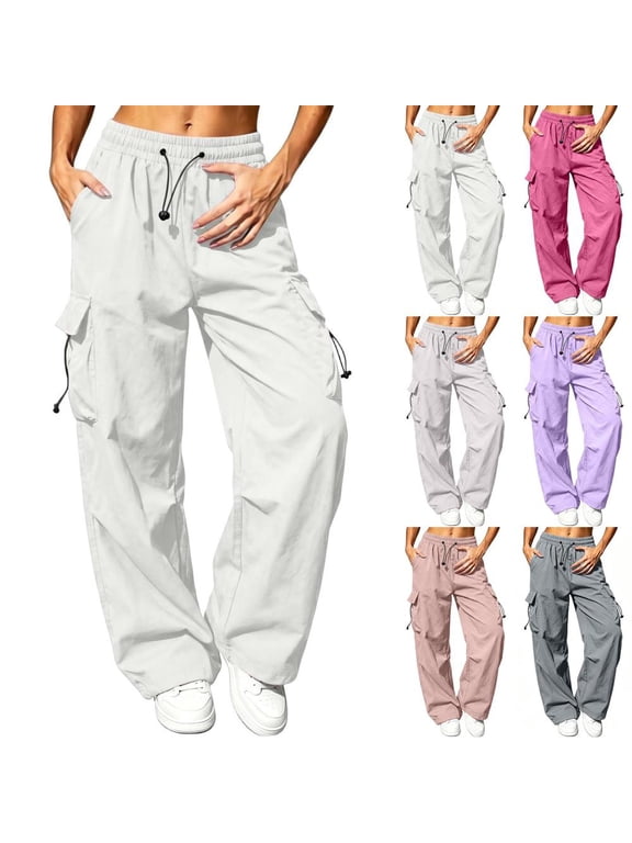 Baggy Cargo Pants for Women Drawstring Waist Parachute Trousers Pants for Women with Pockets Loose Fit Streetwear for Outdoor Activities and Daily Wear