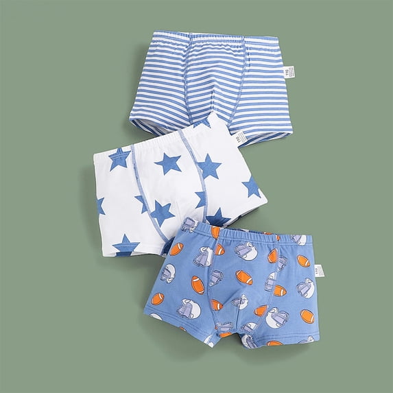 Umfun Boys 3-Pack Cotton Boxer Briefs Underwear - Fun Striped Star and Space Print Soft Breathable Panties with Elastic Waistband Comfortable Underwear for School Daily Wear