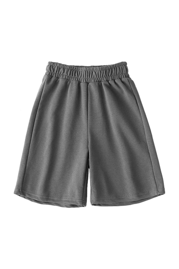 Boys' Elastic Waist Cotton Shorts Loose Fit Solid Color Casual Mid-Thigh Shorts for Kids