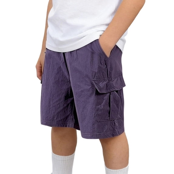 Umfun Boys' Elastic Waist Shorts Solid Color Quick-Dry Outdoor Shorts