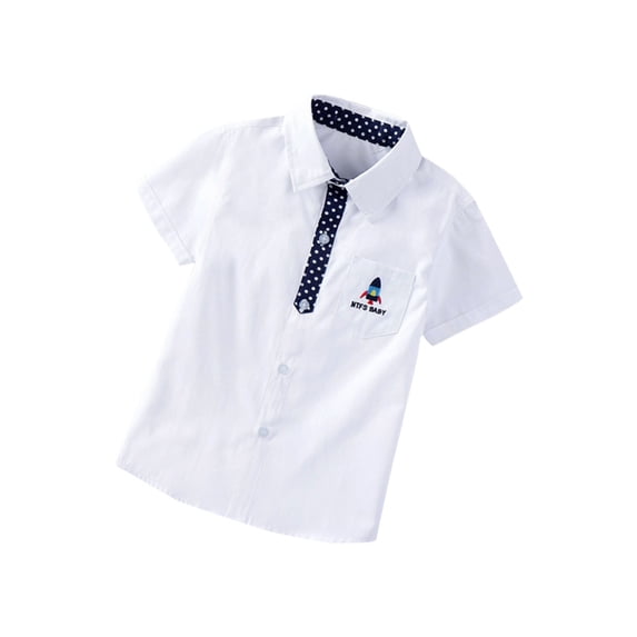 Umfun Boys Sailboat Print Short Sleeve Shirt Turn Down Collar Casual Cotton Top for Kids Button Down Summer Style Sizes 3-10 Years
