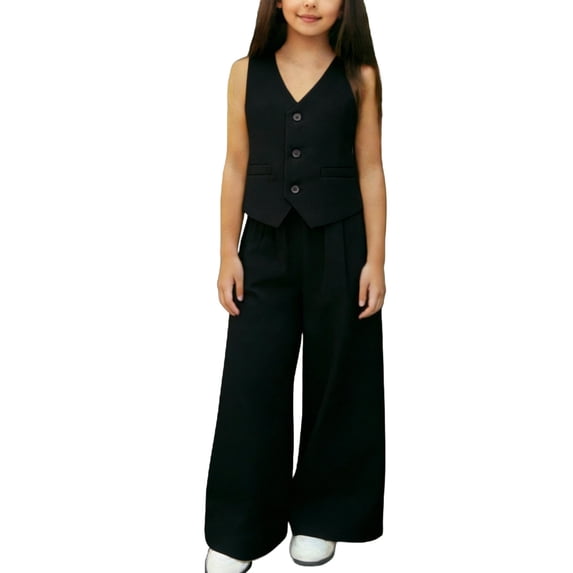 Umfun Children's Formal Casual Suit V Neck Button Front Sleeveless Vest & Elastic Waist Loose Pants Age 1-13 Years