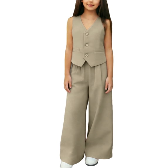 Umfun Children's Formal Casual Suit V Neck Button Front Sleeveless Vest & Elastic Waist Loose Pants Age 1-13 Years