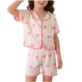 thumbnail image 1 of Umfun Children's Short Sleeve Set Heart Print Ribbed Knit Top & Shorts Sleepwear Set Age 1-11 Years, 1 of 8