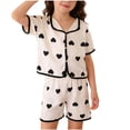 thumbnail image 1 of Umfun Children's Short Sleeve Set Heart Print Ribbed Knit Top & Shorts Sleepwear Set Age 1-11 Years, 1 of 5