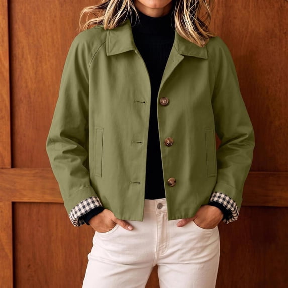 Umfun Cropped Jackets for Women Collared Button Down Casual Fall Winter Lightweight Coats for Women with Contrast Cuff Detail for Work Office and Daily Wear Activities