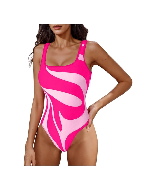 Dazzling Color Abstract Print One-Piece Swimsuit - High Cut Wide Strap Monokini for a Statement Beach Look