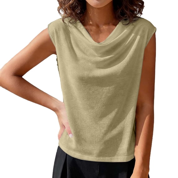 Umfun Draped Cowl Neck Sleeveless Top for Women - Casual Loose Fit Pullover Blouse for Office Work & Daily Wear