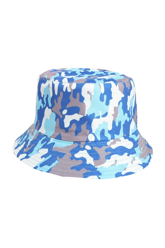 Everyday Cotton Style Camouflage Bucket Hat for Women Men Unisex Trendy Lightweight Outdoor Hot Fun Summer Beach Vacation Getaway Headwear Sky Blue Free Size