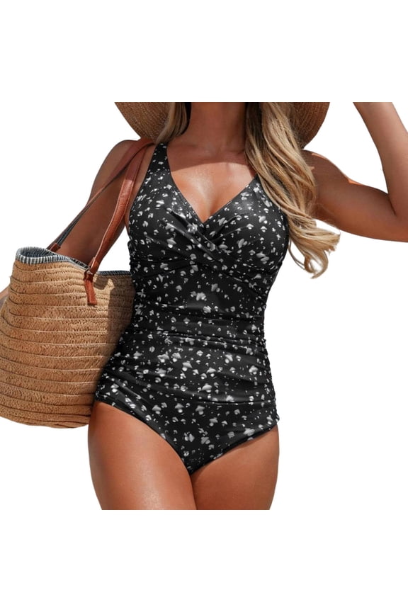Floral Wrap Front One-Piece Swimsuit for Women - Modest Deep V-Neck Monokini for Full Coverage Beach & Pool Days