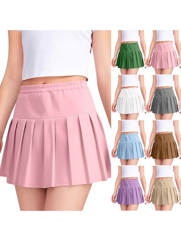 Girl's Preppy Pleated Mini Skirt with Banded Waist & Decorative Strings - Versatile School Uniform Skirt for Daily Wear & Outings