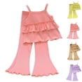 thumbnail image 1 of Umfun Girls 2 Piece Outfits Ruffle Layered Cami Top Flare Leg Pants Set Cute Summer Wear, 1 of 6