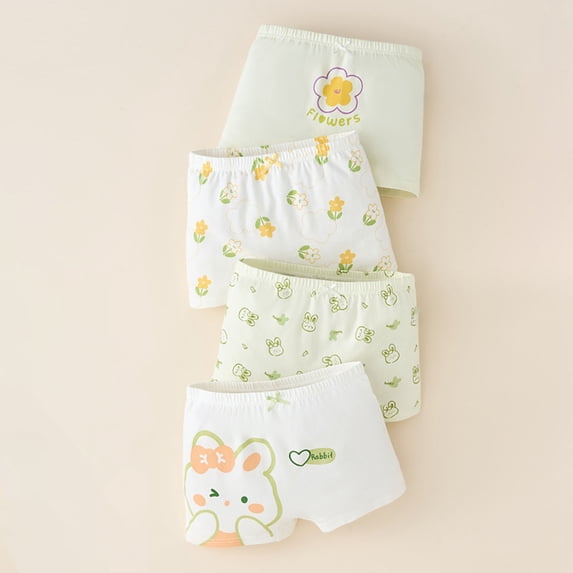 Umfun Girls 4-Pack Cotton Boxer Briefs Underwear - Cute Floral Frog Rabbit Print Shorts Soft Breathable Comfortable Panties with Elastic Waist for Kids School Daily Wear