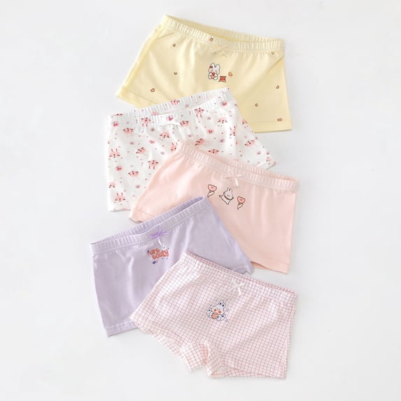 Umfun Girls 5-Pack Cotton Boxer Briefs Underwear - Adorable Bunny Floral and Plaid Print Shorts Soft Breathable Comfortable Panties with Elastic Waist for Kids School Daily Wear