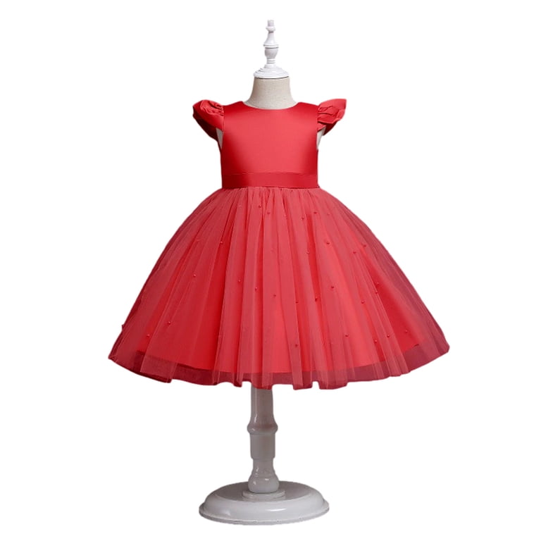 Umfun Girls Baby Long Skirt Solid Sleeveless Princess Bowknot Church Dresses  Lace Bridesmaid Dress Red 5-6 Years - Walmart.com