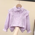 thumbnail image 1 of Umfun Girls Collared Shirt Pearl Detail Peter Pan Collar Blouse Long Sleeve Button Front Casual Top Cute Sweet Pullover Tunic for School Party Daily Wear Autumn, 1 of 3