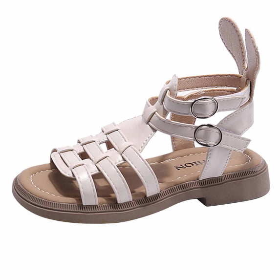 Umfun Girls Cute Bunny Ear Gladiator Sandals - Strappy Summer Flat Shoes with Rabbit Back Detail for Toddlers & Little Kids Playground & Daily Wear