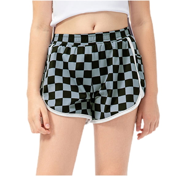 Umfun Girls' Elastic Waist Checkered Shorts Athletic Running Shorts