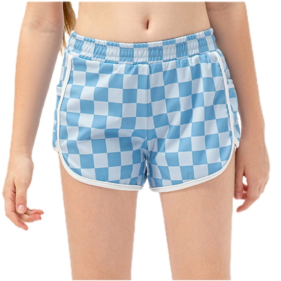 Umfun Girls' Elastic Waist Checkered Shorts Athletic Running Shorts
