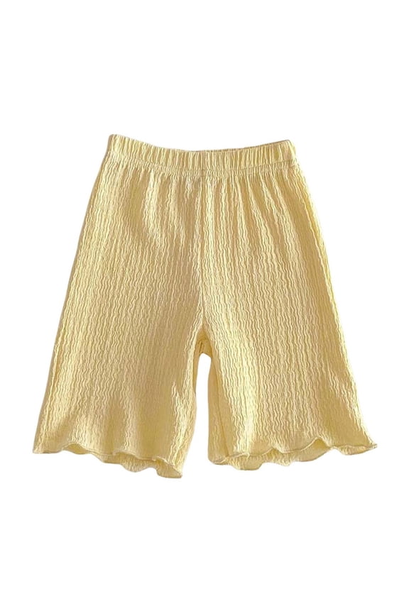 Girls' Elastic Waist Waffle Shorts Textured Mid-Length Casual Shorts with Ruffle Hem