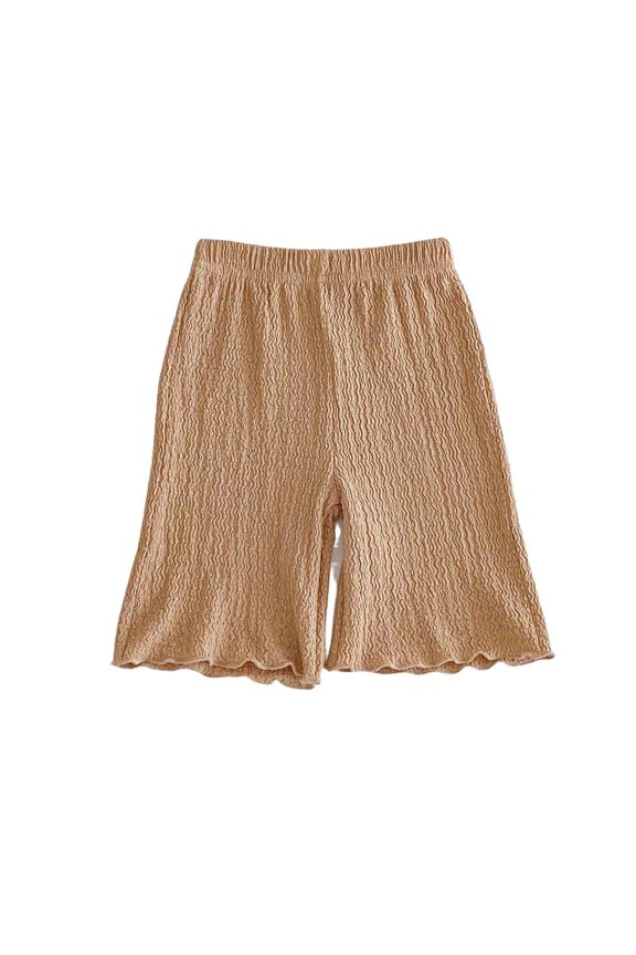 Girls' Elastic Waist Waffle Shorts Textured Mid-Length Casual Shorts with Ruffle Hem