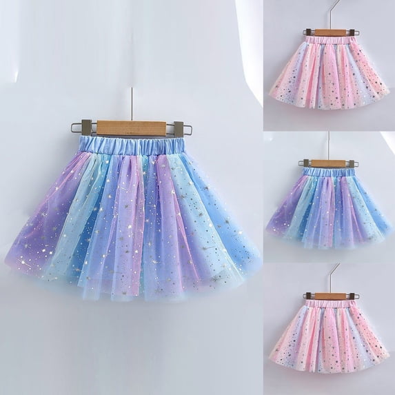 Umfun Girls Gradient Sequin Tulle Skirt Casual Mini Fluffy Skirt For Performance Birthday Party