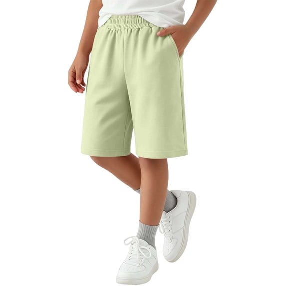Umfun Girls Shorts Long Knee Length Elastic Waists with Pockets - Comfy Summer Camp & Playgrounds Shorts for Active Kids Daily Wear