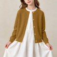 thumbnail image 1 of Umfun Girls Pointelle Knit Cardigan Button Down Crew Neck Sweater Jacket for School and Daily Wear, 1 of 8