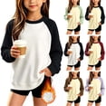 thumbnail image 1 of Umfun Girls Raglan Sleeve Sweatshirt Color Block Crewneck Pullover Top Warm Fleece Lined Long Sleeve Casual Shirt for School Play Daily Wear Autumn, 1 of 8