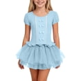 thumbnail image 1 of Umfun Girls Short Sleeve Bow Tulle Tutu Dress Ruched A-Line Party Performance Dress, 1 of 9