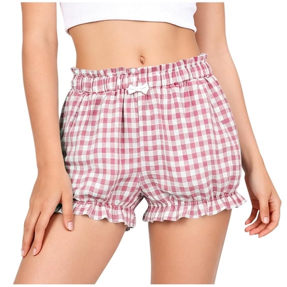 Umfun Girls Shorts Sweet Gingham Ruffle Bloomers with Elastic Waist & Bow - Cute Shorts Summer Beach Vacation & Casual Play Wears